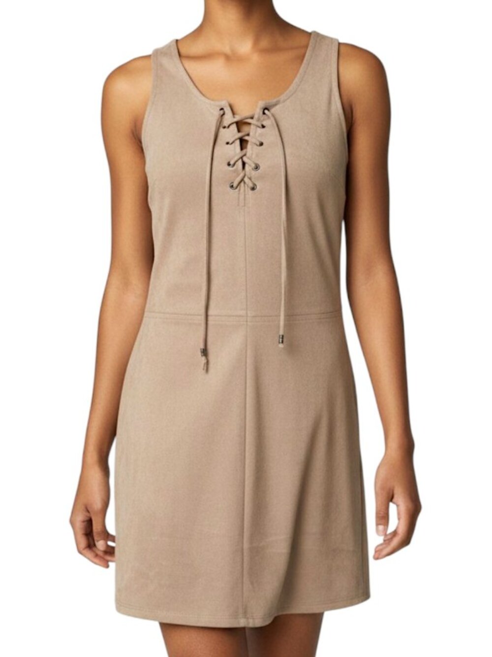 Fishbowl Neutral Tan Suede Lace Up Mini Dress Junior's Size S